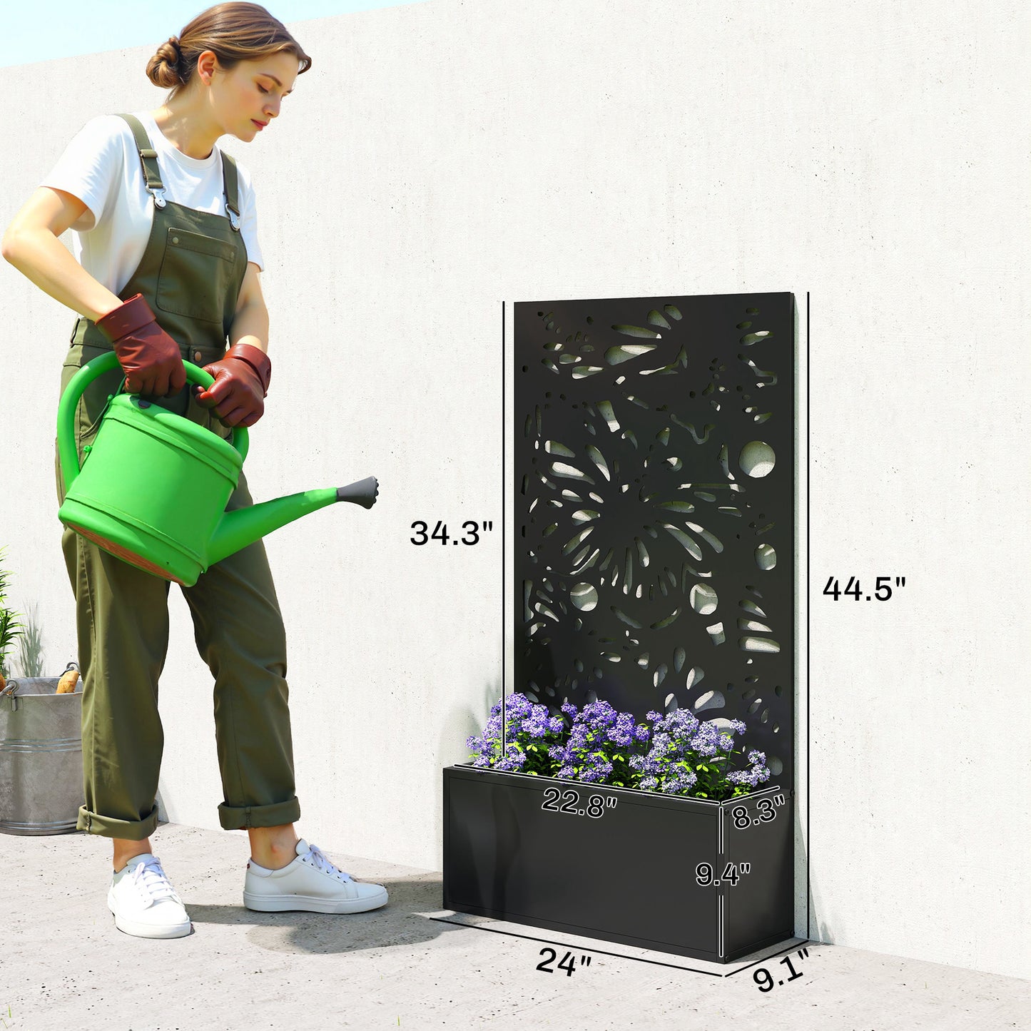 Metal Garden Bed with Trellis for Climbing Plants - Freestanding or Wall Mountable, Black 990x700mm