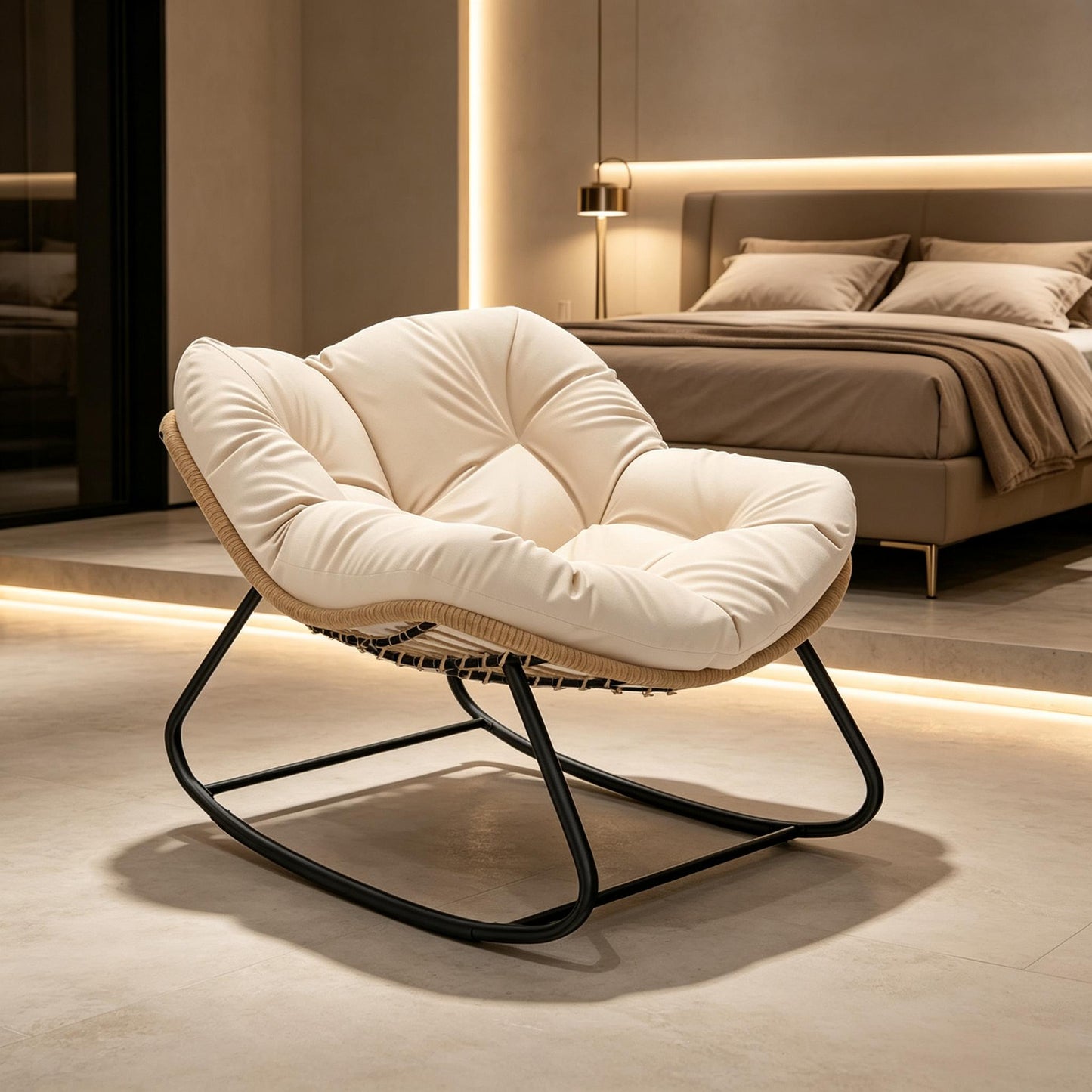 Oversized Rocking Egg Chair with Cushion - Cream White