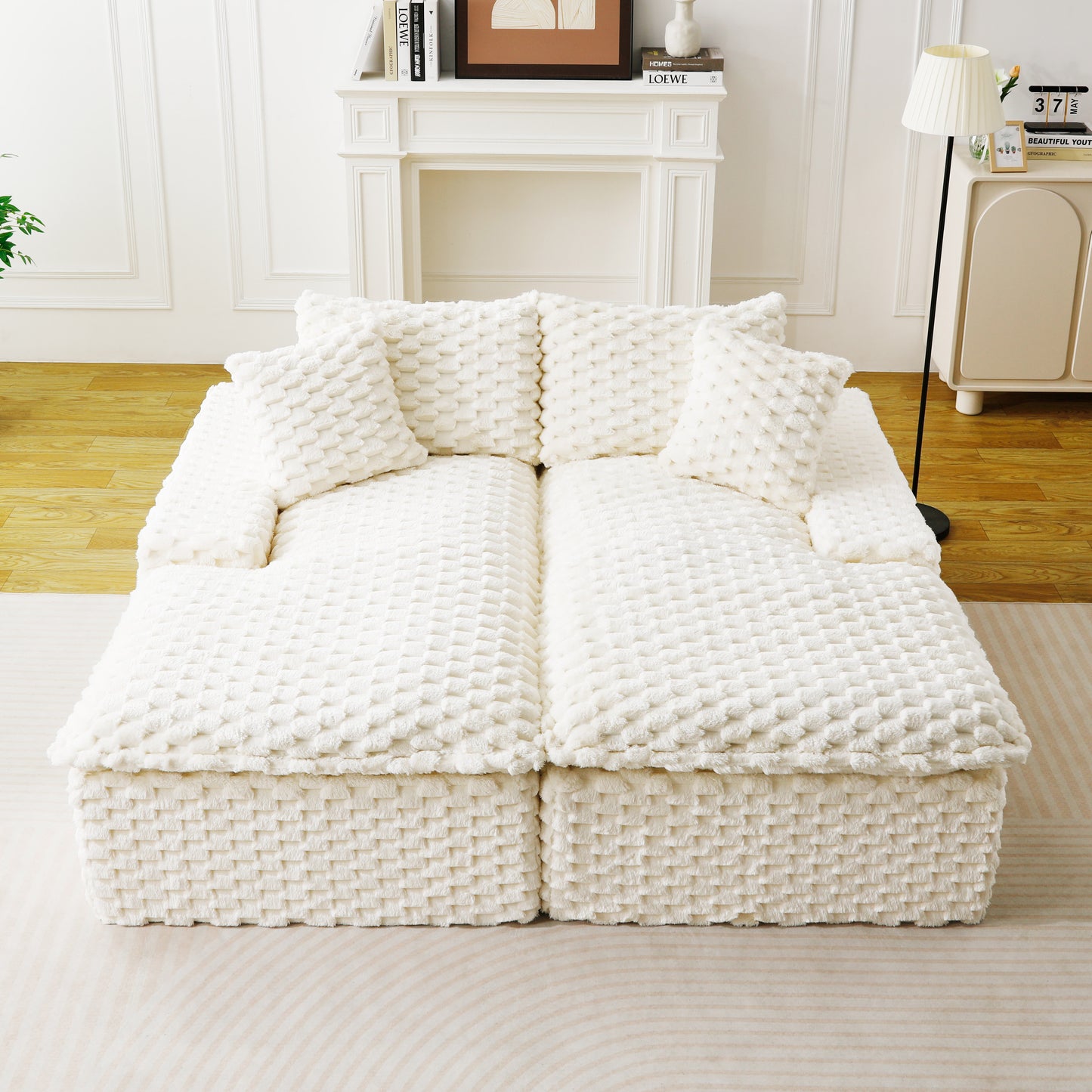 White Velvet Double Chaise Lounge - Multifunctional Sofa for 2