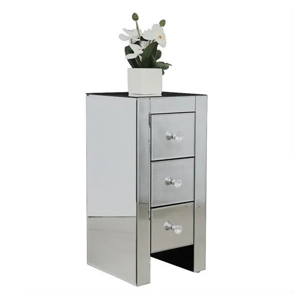 Mirrored Glass Bedside Table with 3 Drawers - Small
