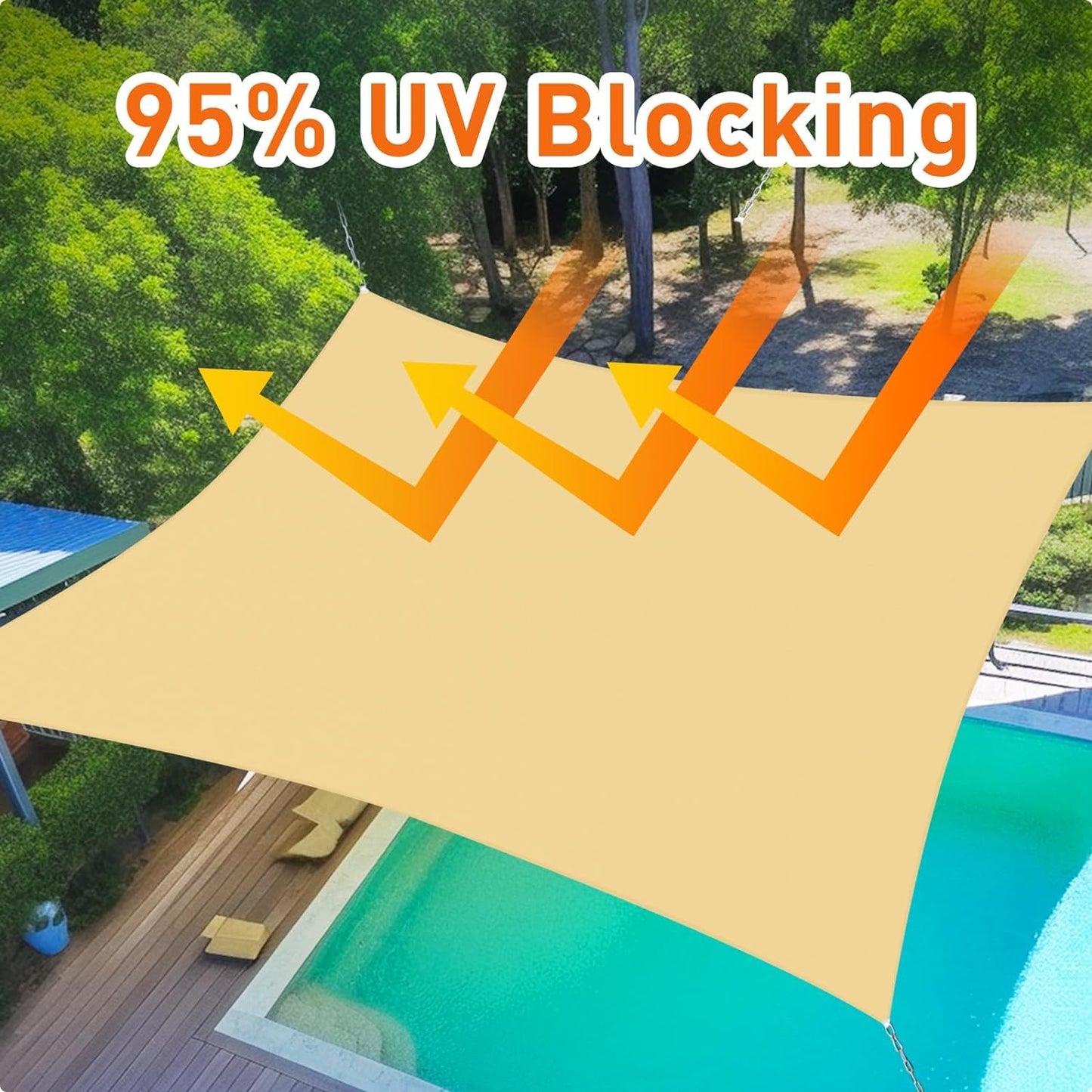 10x13 ft Sunshade Sail with UV Protection - Light Grey, Sand, Rust Red, Dark Grey, Beige, Cream, and More