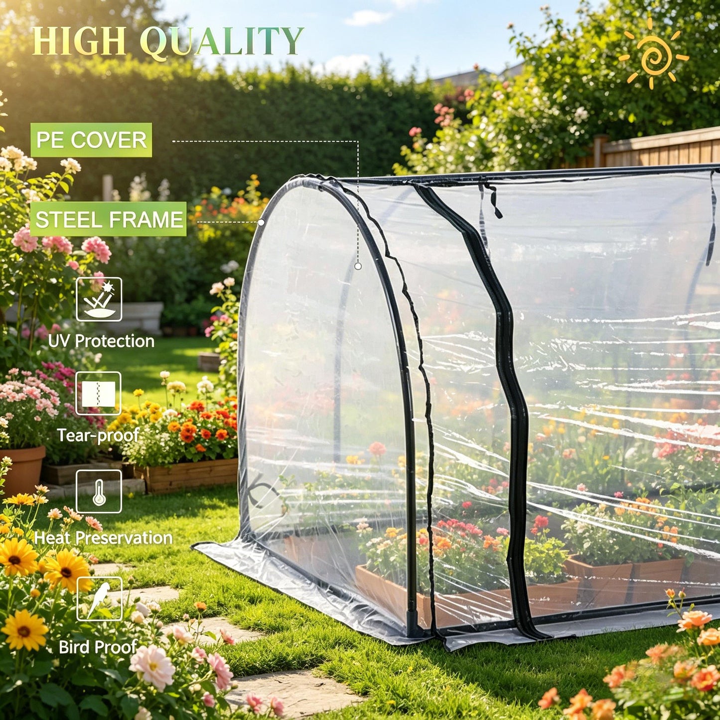 Portable Tunnel Greenhouse - Clear & Dark Green Options
