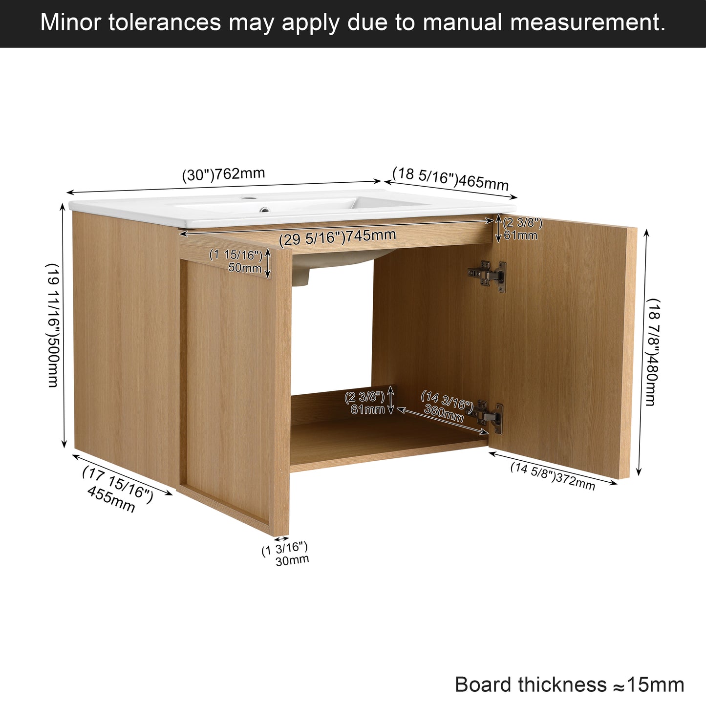 30" Wall-Mounted Bathroom Vanity with Sink - Light Oak