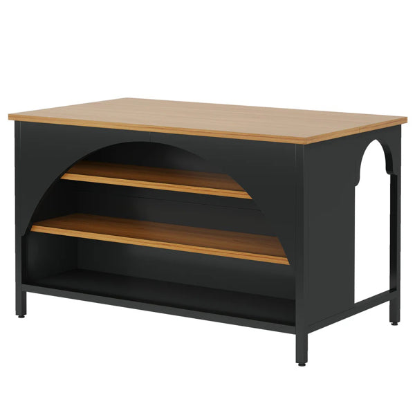 Kitchen Island with Storage - 3 Open Shelves, 55" Tabletop