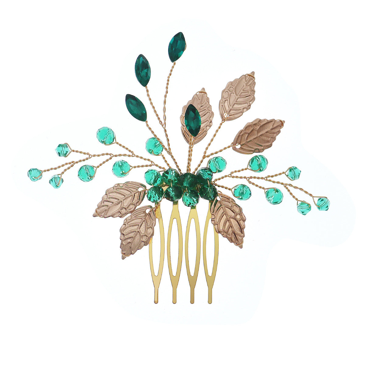 Handmade Crystal Leaf Headdress - Gold