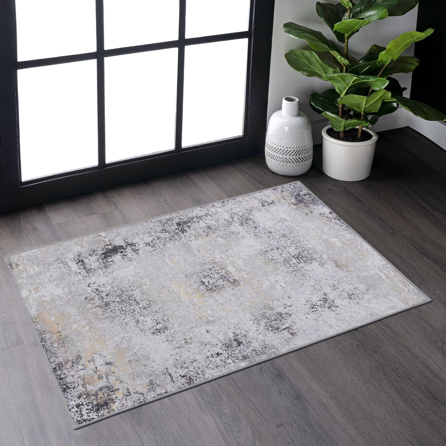 MAVAL Gold Washable Rug 2' X 3' Doormat Gray Gold,