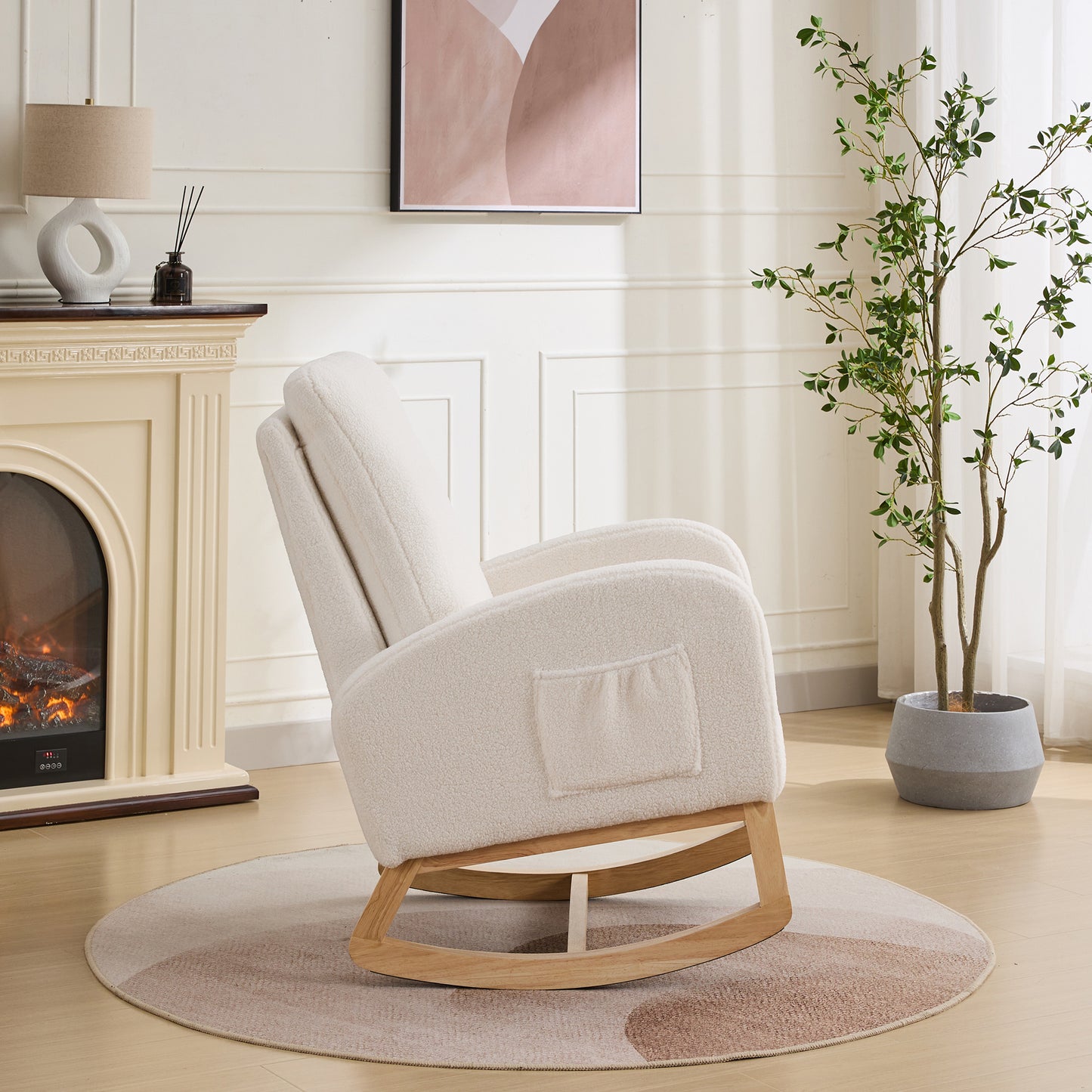 Ivory Sherpa Rocking Chair for Nursery - High Back Accent Chair