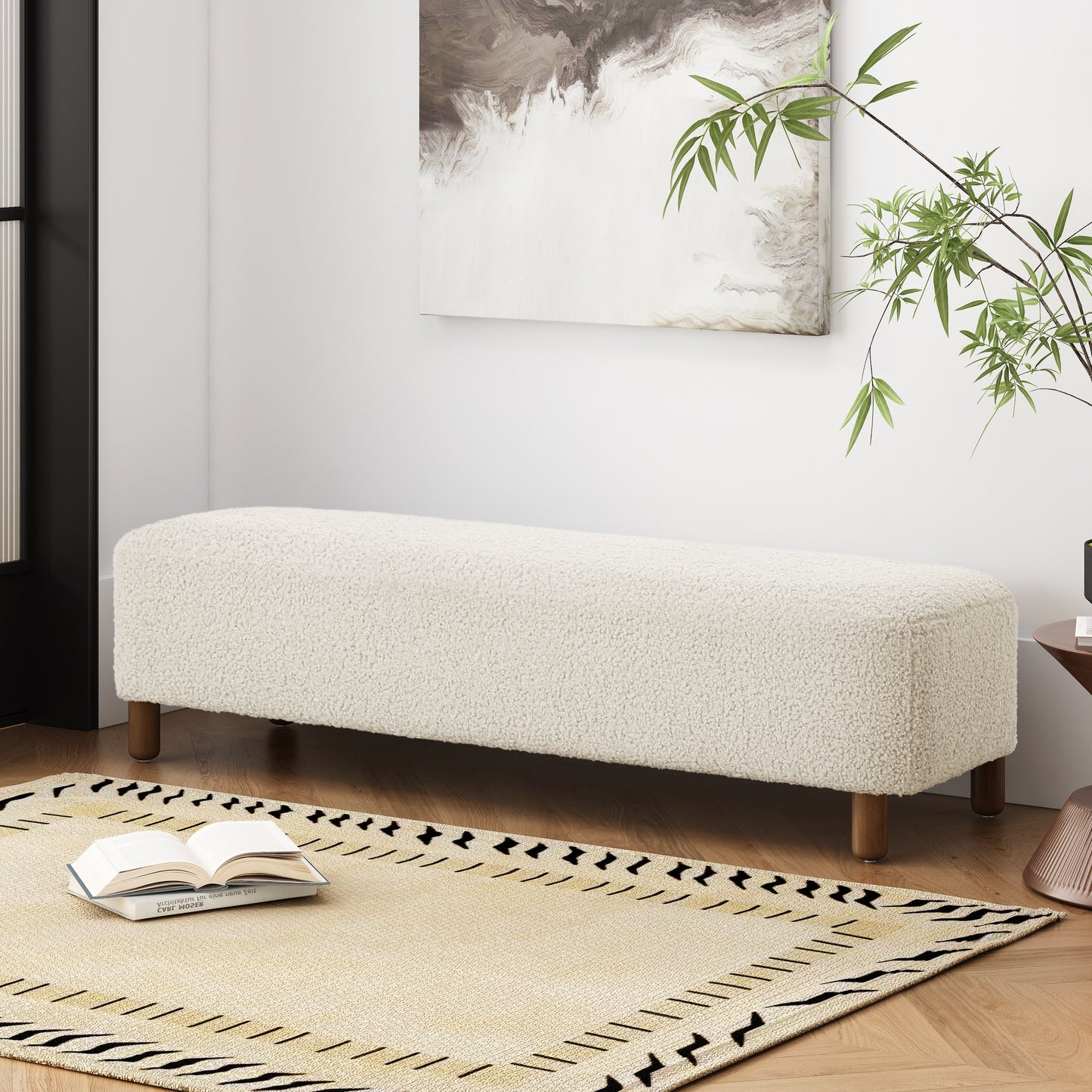 Comfortable White Ottoman - Soft Polyester Upholstery