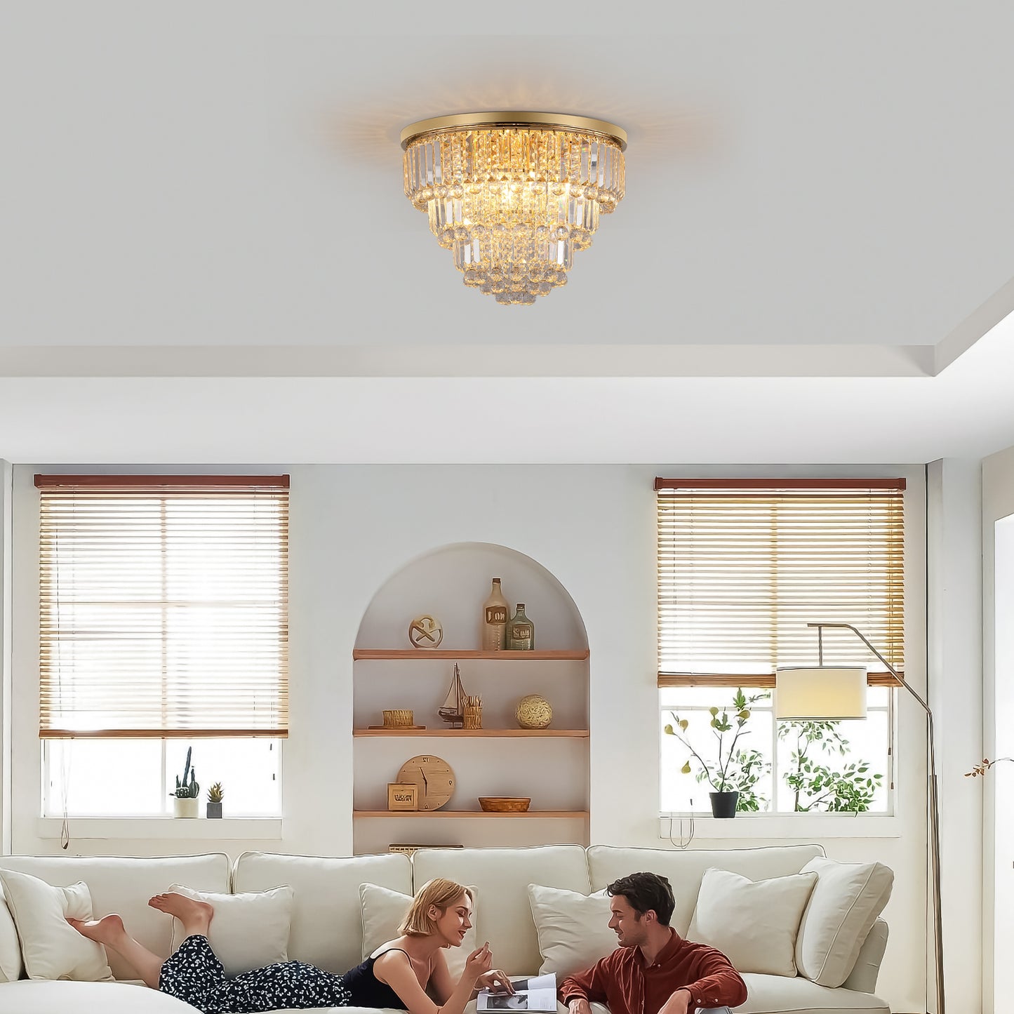 Gold Crystal Chandelier - Modern Ceiling Light Fixture 19.7"