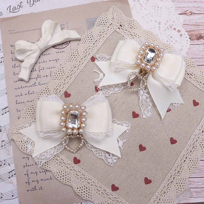 Cute Lace Bow Hair Accessories Set with Rhinestones - Multiple Colors