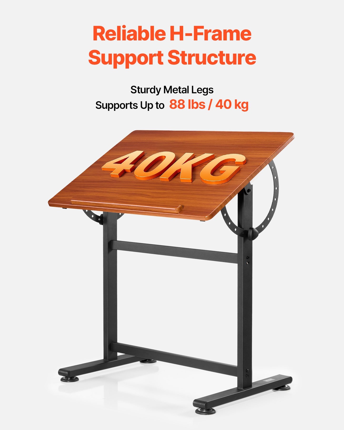 Adjustable Drafting Table - Wooden Drawing Desk with H-Frame