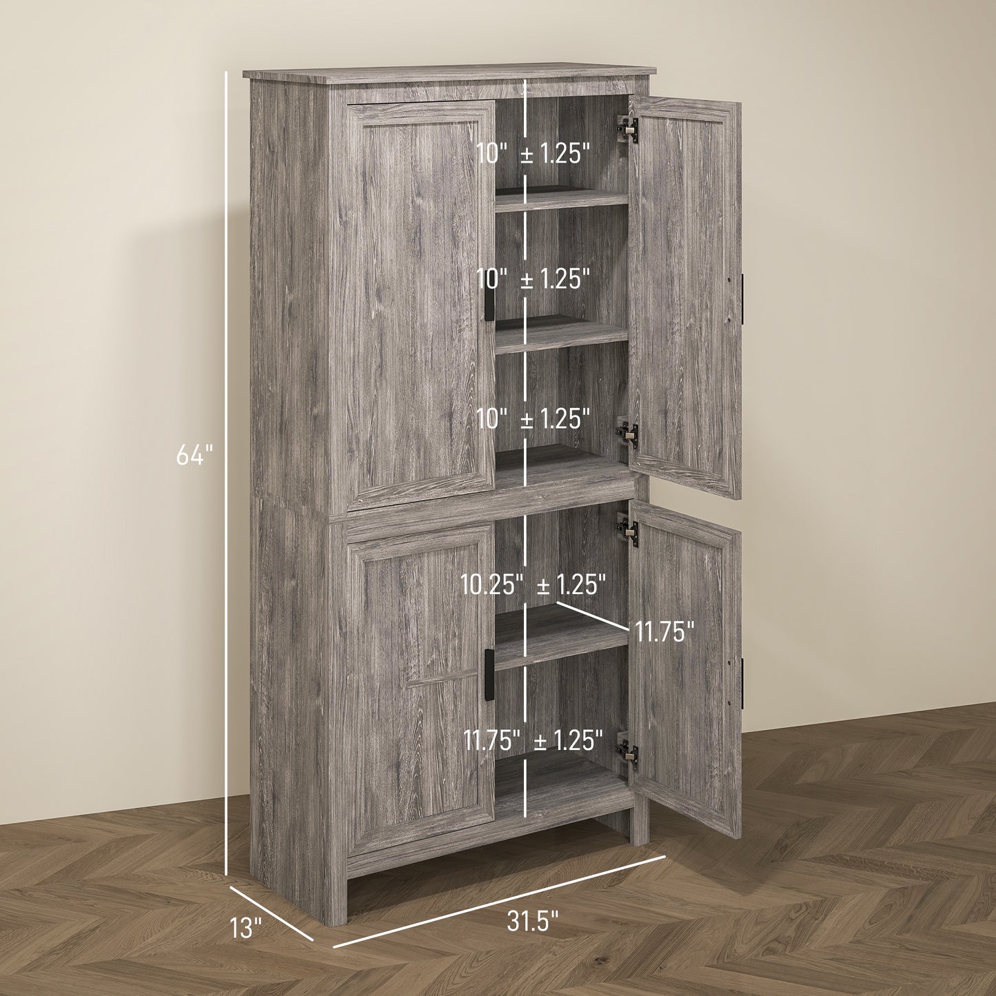 64-Inch Freestanding Kitchen Pantry Storage Cabinet - Gray Oak