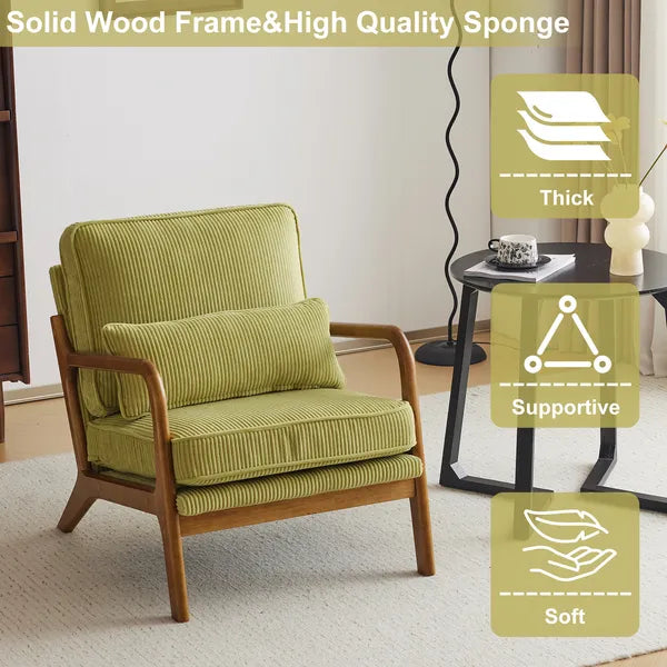 Olive Green Corduroy Low Arm Accent Chair - Compact Design