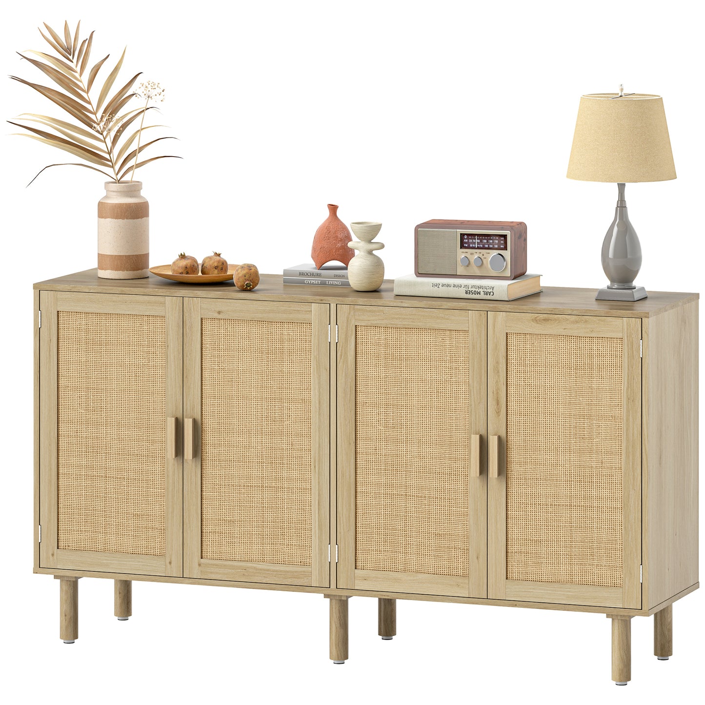 Bohemian Buffet Cabinet - 62.2" Sideboard with Rattan Doors