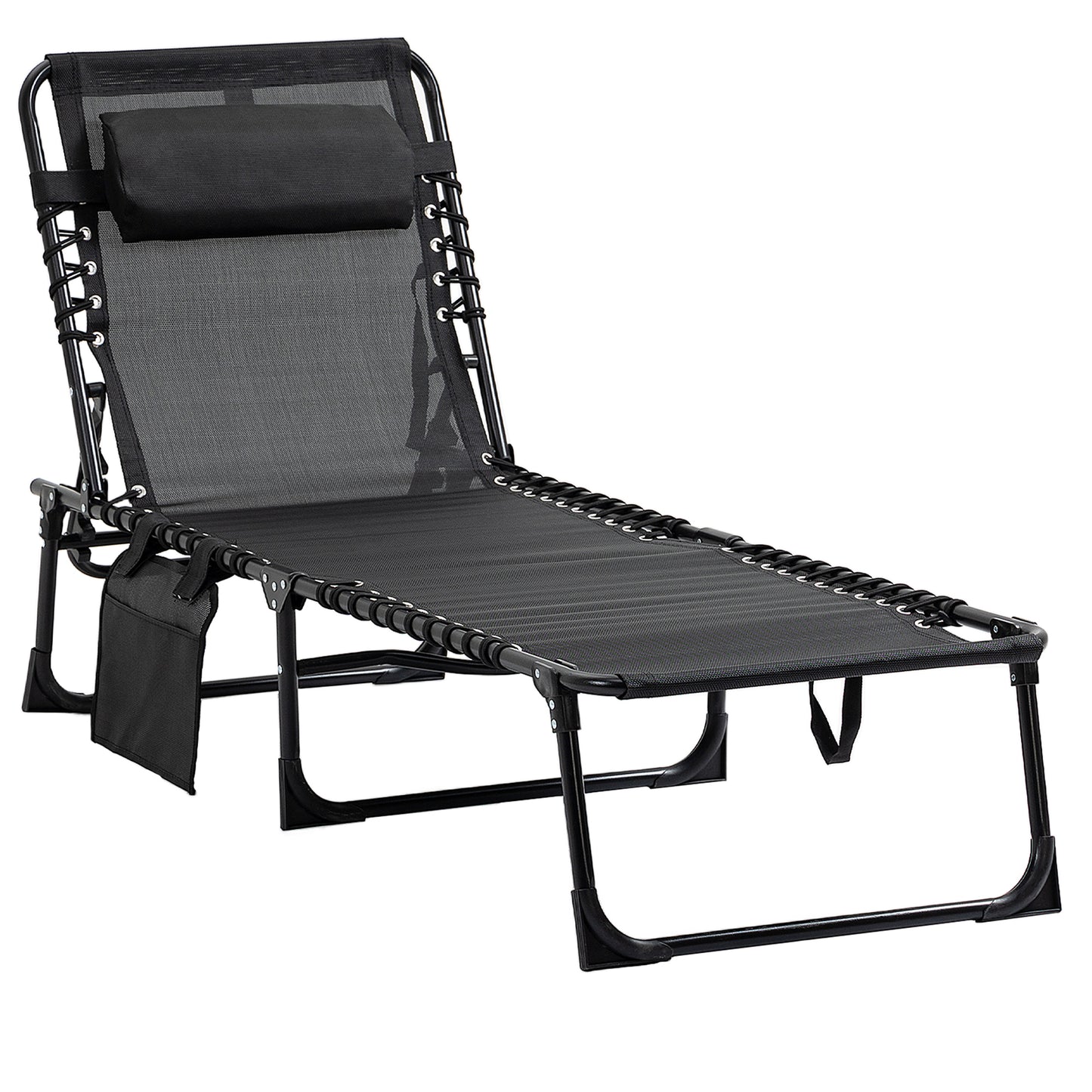 Portable Reclining Lounge Chair with Adjustable Backrest - Black