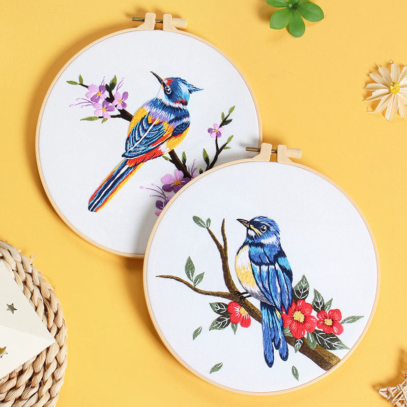 Flower and Bird Embroidery DIY Kit with Frames - Multiple Variants