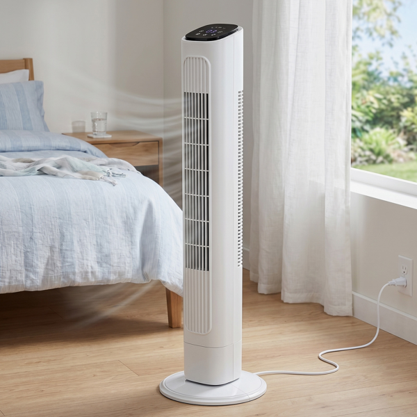 36-Inch Tower Fan with Remote Control, 3 Speeds & Oscillation - White