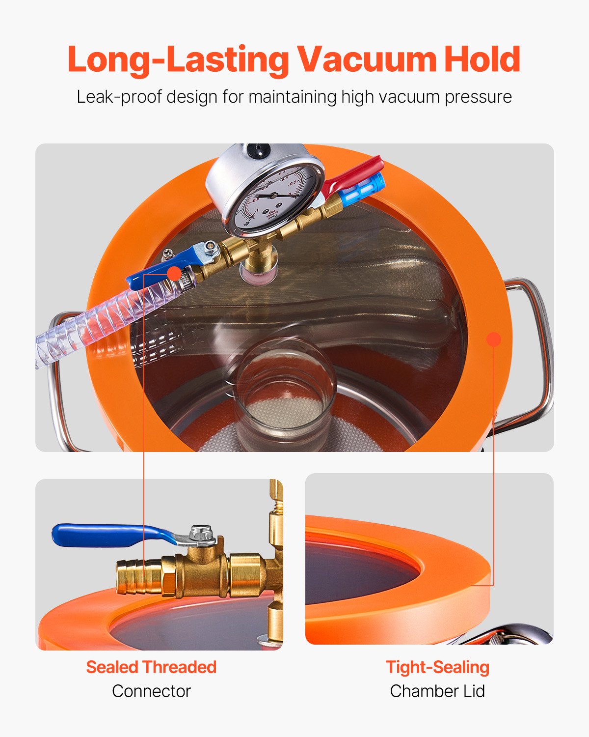 5 Gallon Vacuum Chamber Kit with 3.5 CFM Single-Stage Pump - Orange