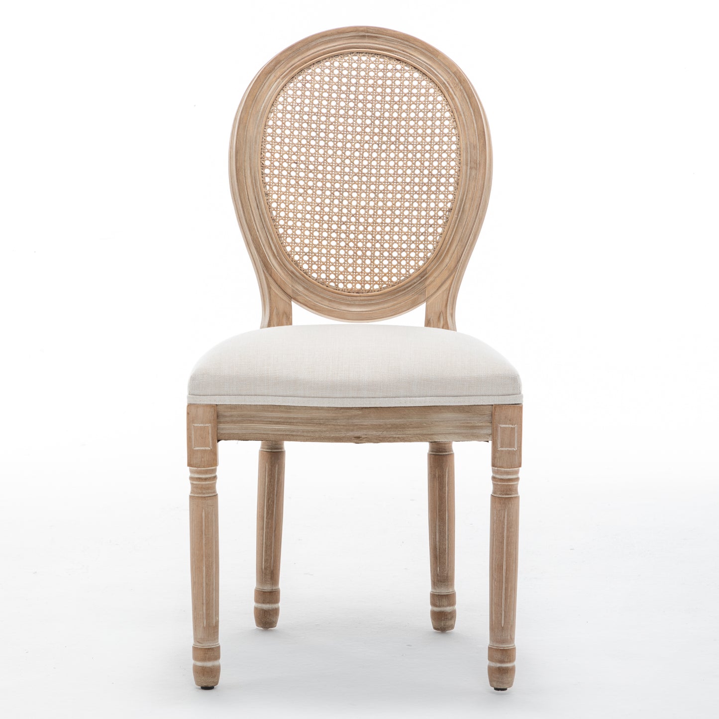 Farmhouse Dining Chairs with Cushioned Linen Seat - Set of 2, Beige