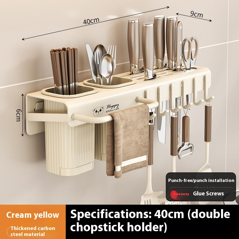 Multi-functional Kitchen Knife Rack Holder Punch-free Wall Mount Organizer