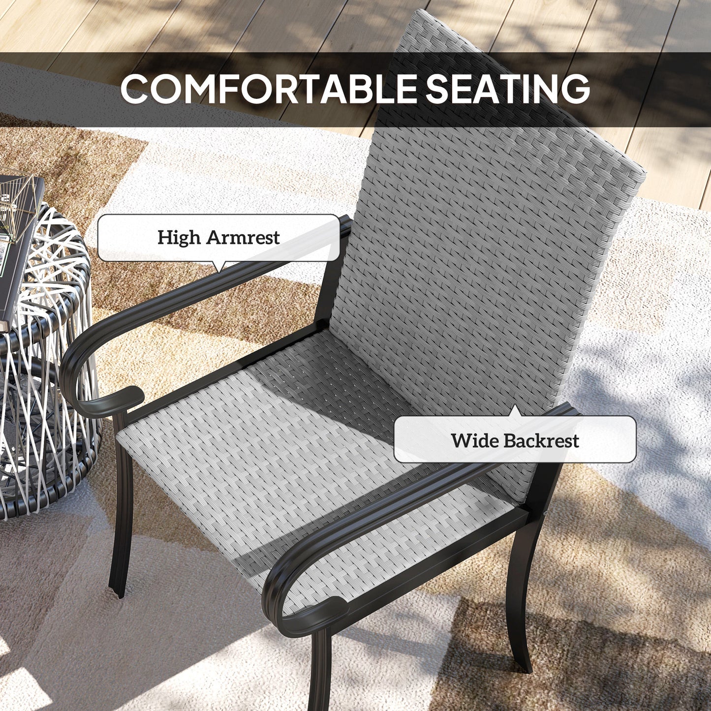 Set of 4 Gray Outdoor Dining Chairs with Armrests