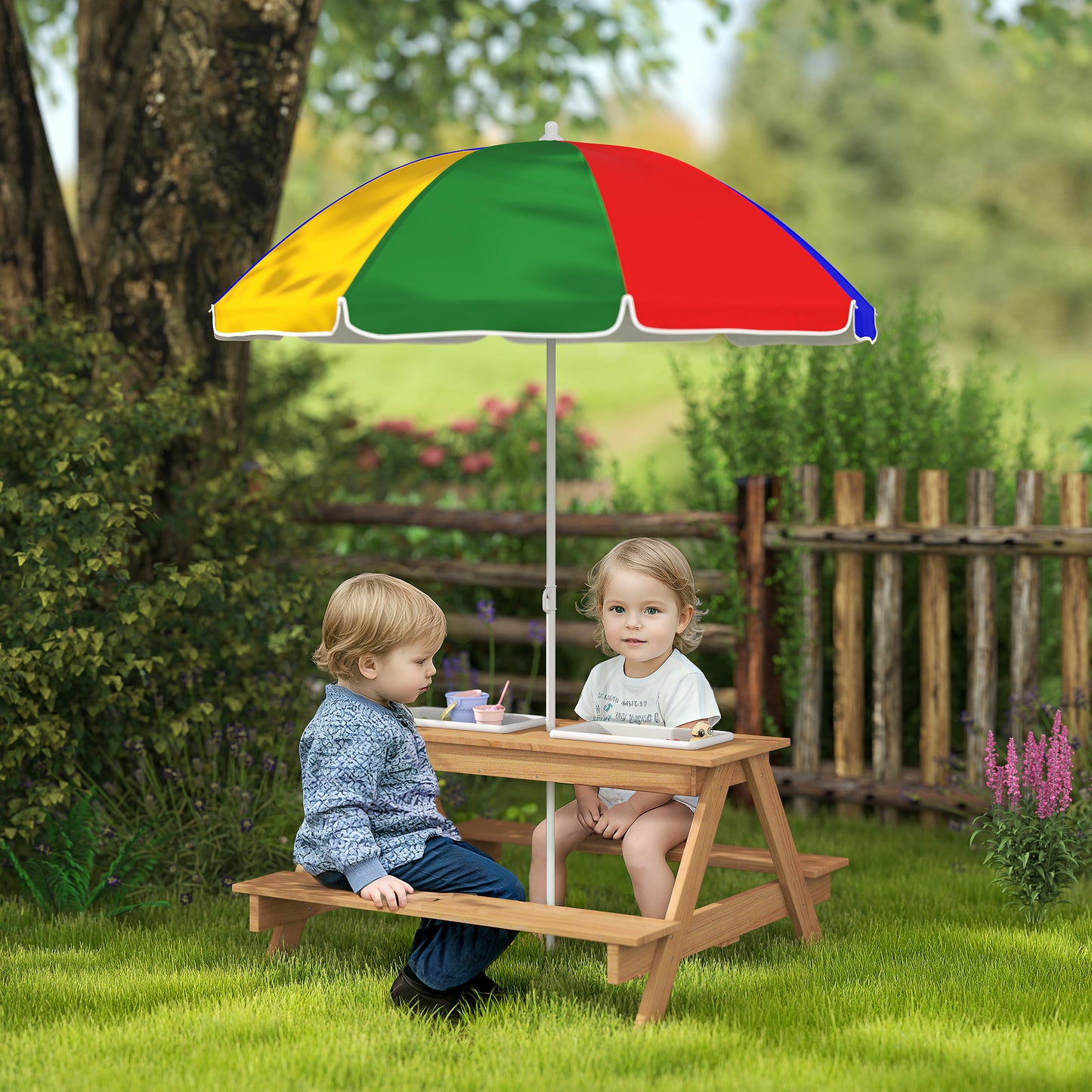 Kids Picnic Table with Removable Umbrella - Mixed Color