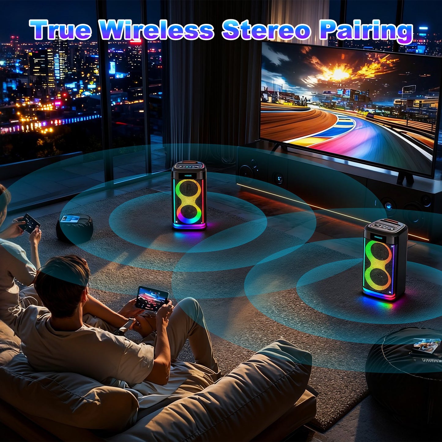 Portable Wireless Party Speaker with RGB Lights and Mic