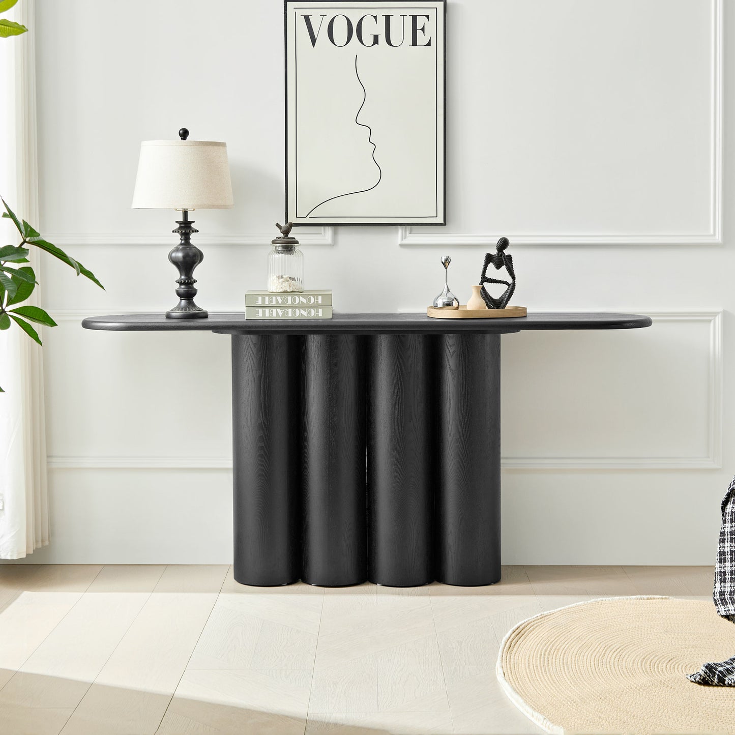 66.93'' Modern Console Table with Unique Cylindrical Legs - Black