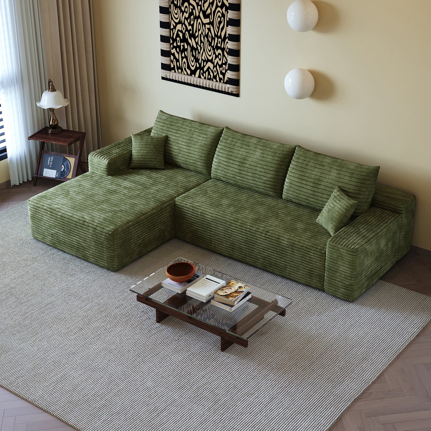 107" Cloud Sectional Couch with L-Shape Chaise - Green