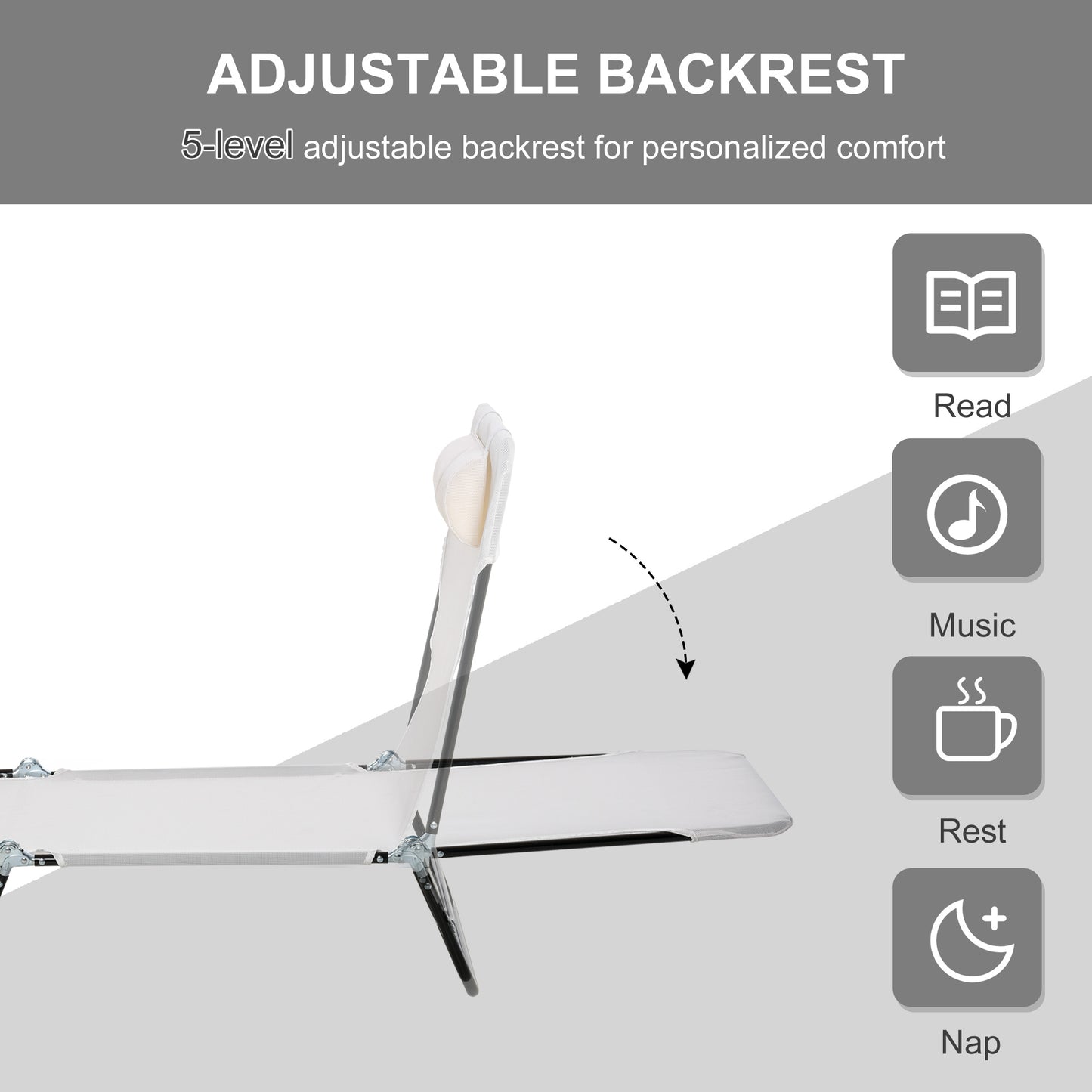 Folding Chaise Lounge Chair - Cream White Outdoor Recliner
