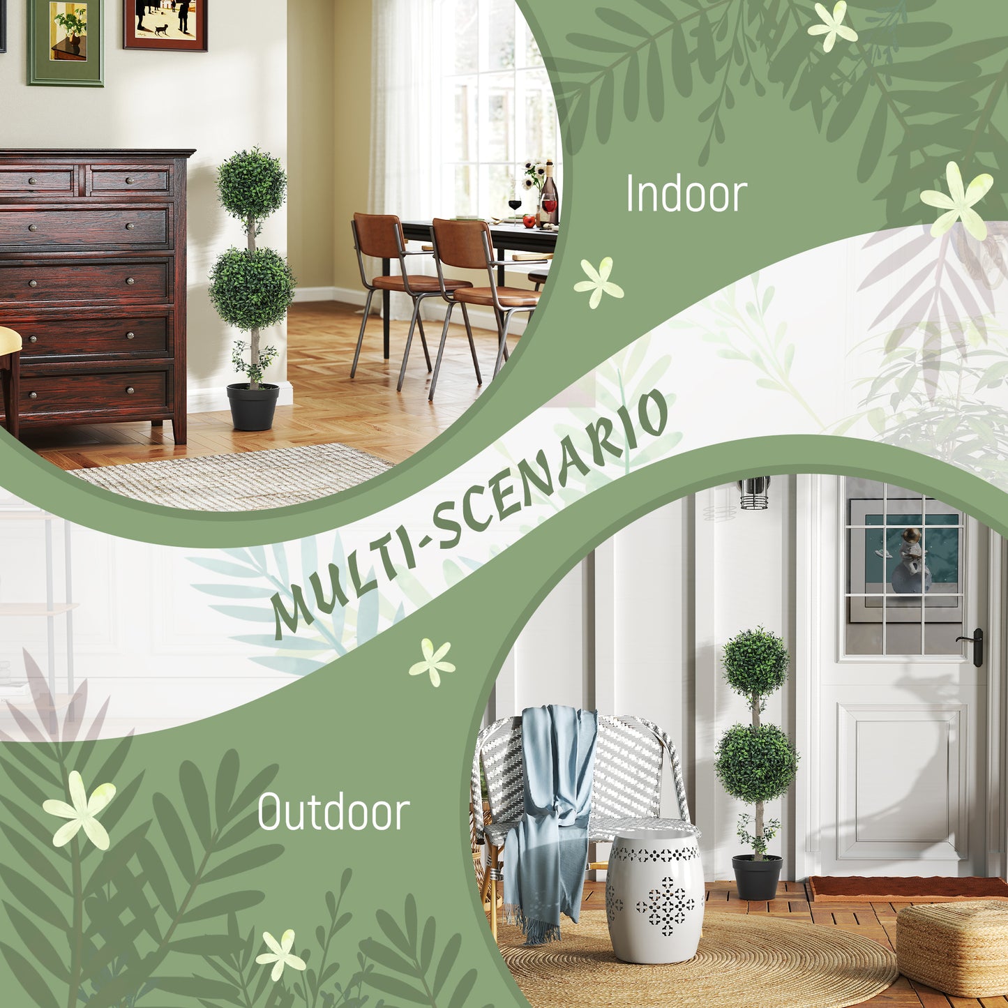 Set of 2 Boxwood Topiary Trees - UV-Protected Artificial Plants