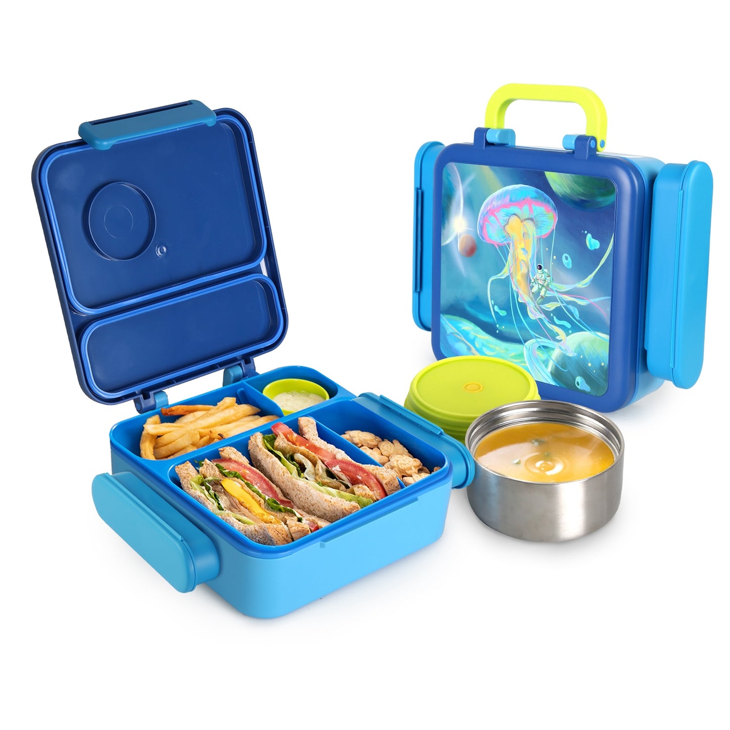 Kids Insulated Lunch Box Set with Storage Bag & Utensils - Blue