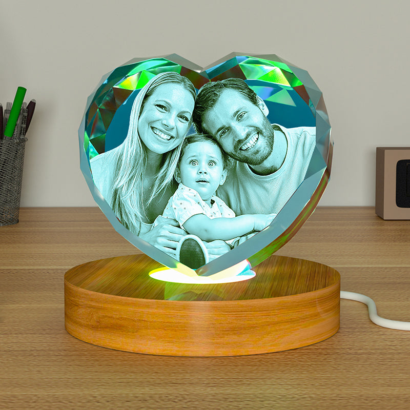 LED Light Base for 3D Crystal Displays - Wooden, Rotating & Color Options