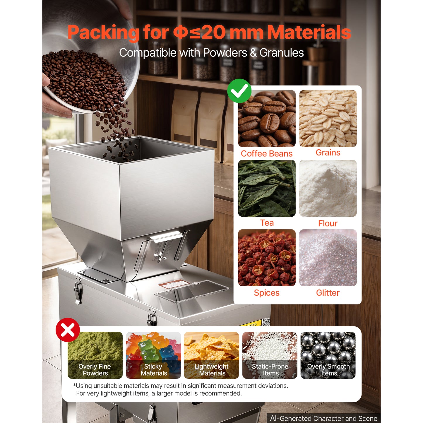 Automatic Powder Filling Machine 10-999g Stainless Steel Dispenser for Coffee Beans & Spices