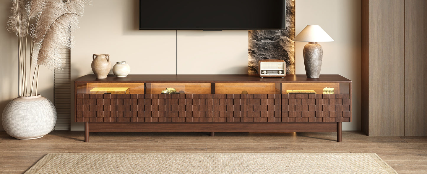 78 Inch TV Stand for Living Room - Modern Entertainment Center with LED Lights and Glass Drawers