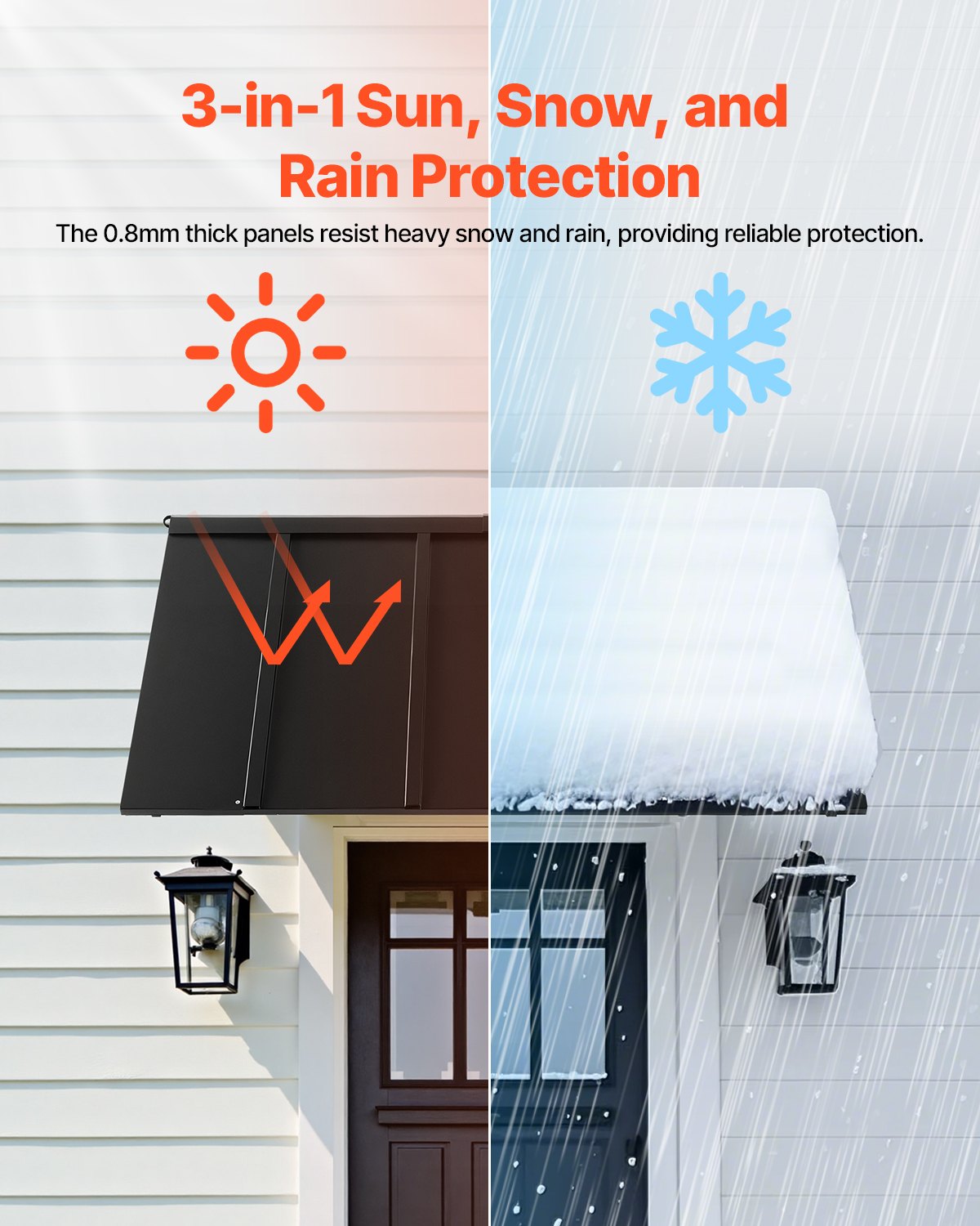 Outdoor Steel Window Awning 56x24 Inch Anti-Rust Door Canopy for Weather Protection