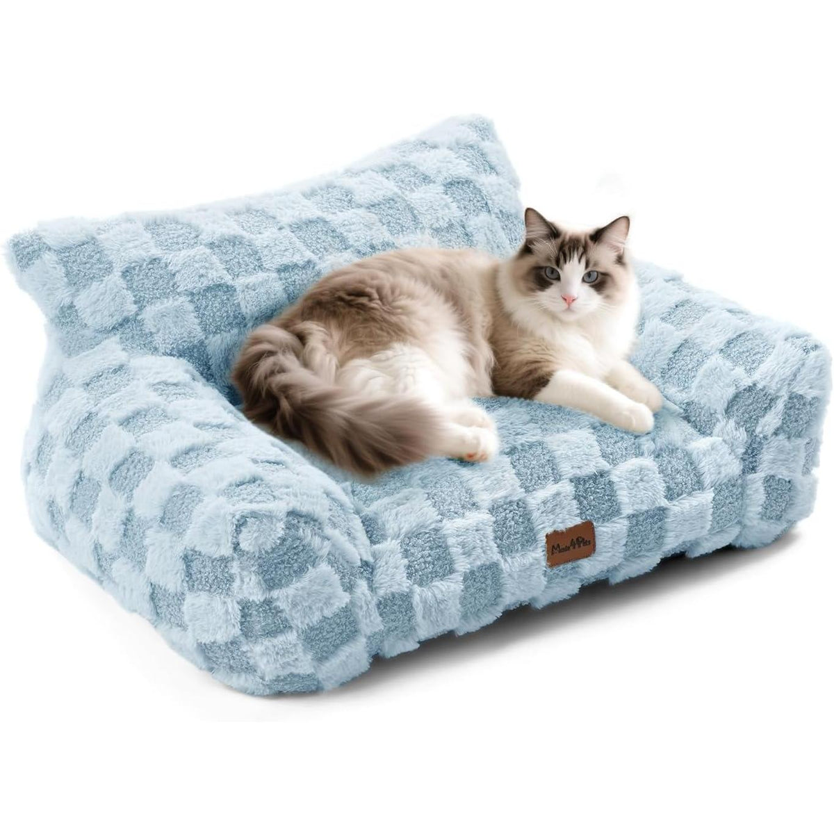 Medium Pet Sofa Bed with Sage Green Plaid Cover - Made4Pets