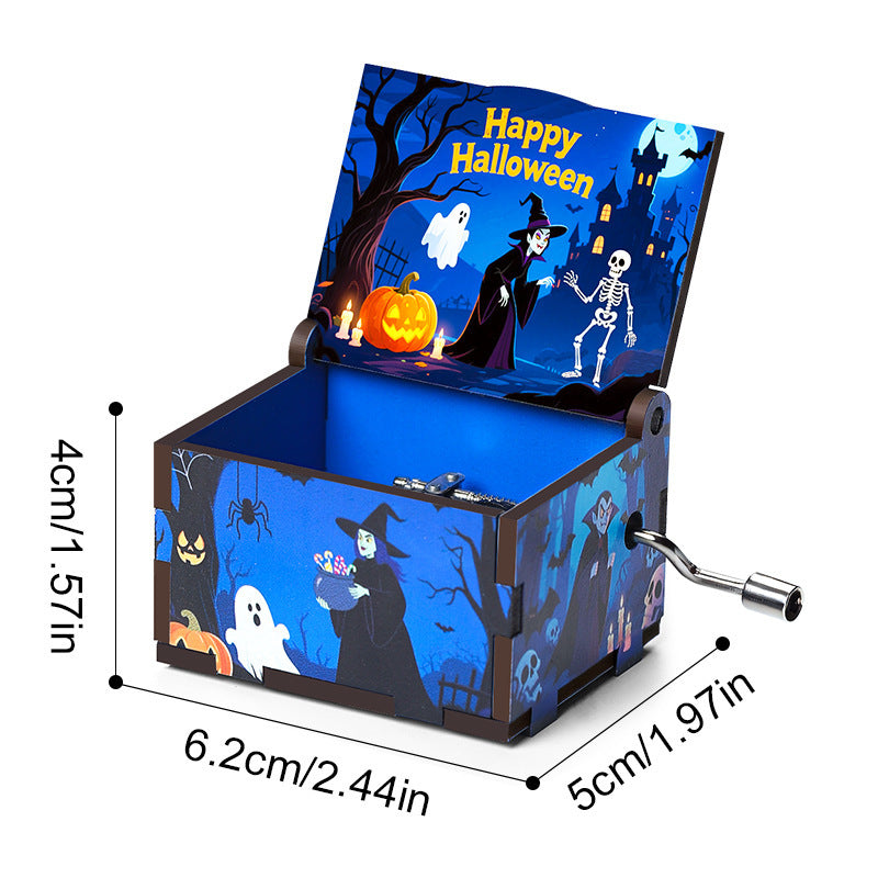 Halloween Wooden Music Box with Spooky Style - Holiday Gift Decor