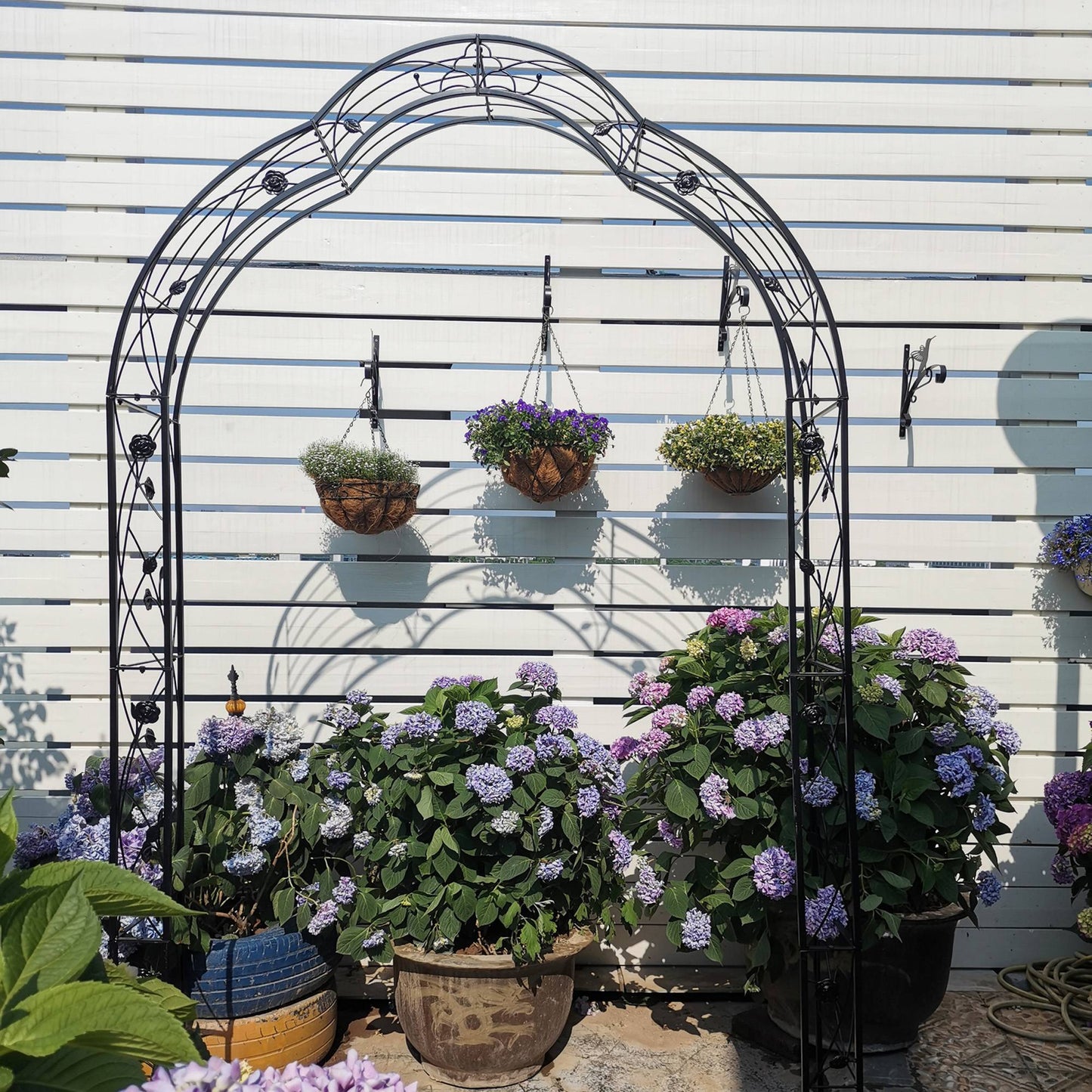 Metal Garden Arch with 8 Styles Freely Assembled Outdoor Trellis for Climbing Plants