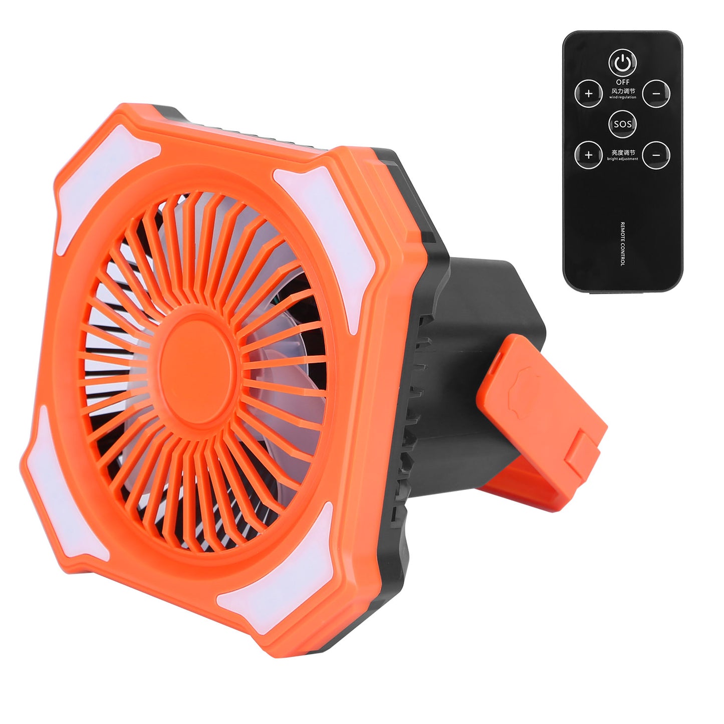 Portable Camping Lantern Fan - USB Rechargeable, 3 Wind & 4 Light Modes, Emergency Power Bank, Orange