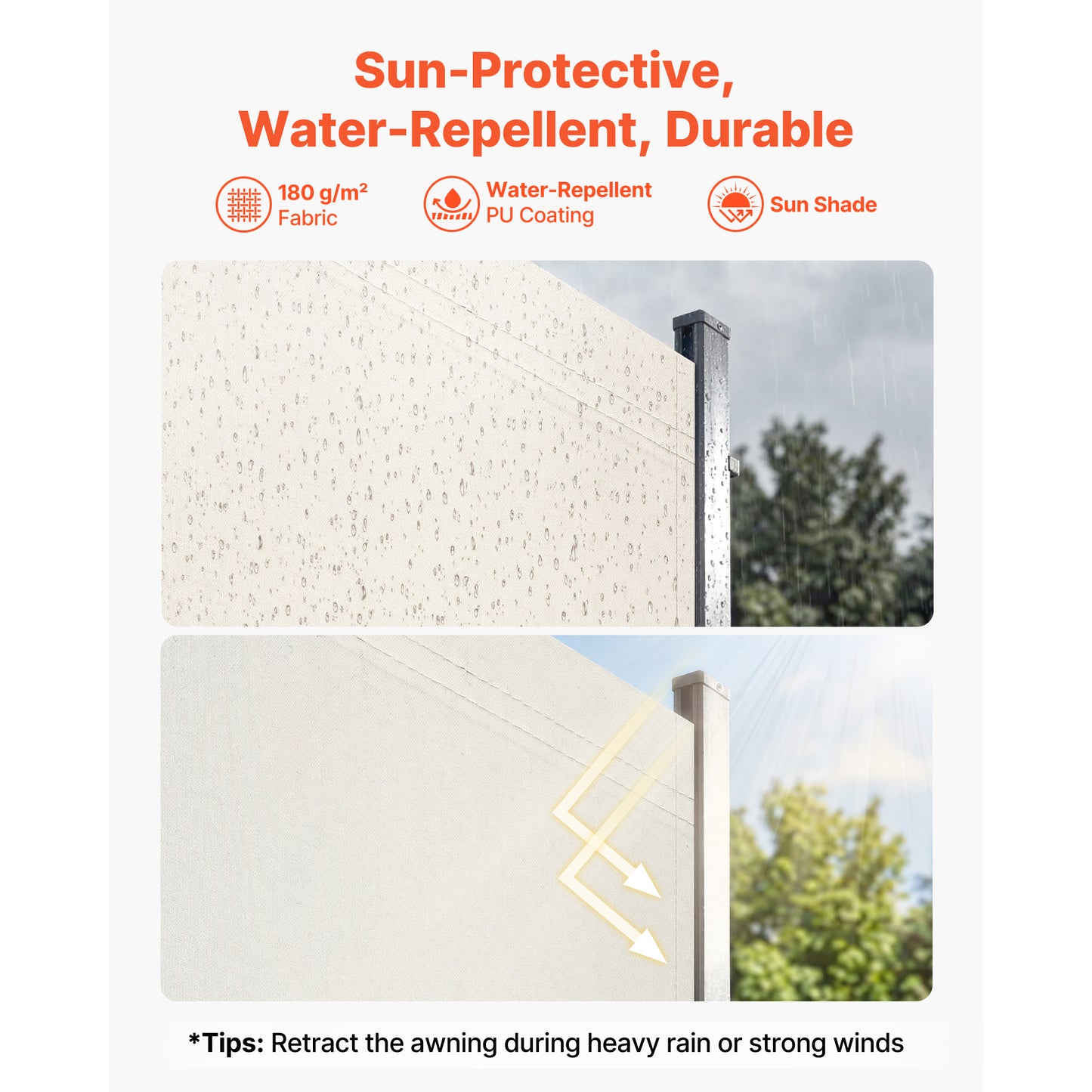 Retractable Side Awning 71x236 Waterproof Sunshade Garden & Balcony Screen