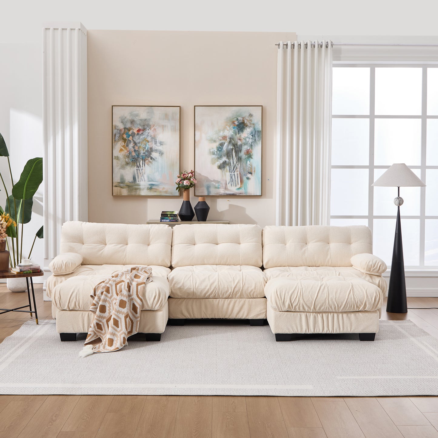 U Shaped Modular Sectional Sofa - Modern Deep Seat Beige Couch