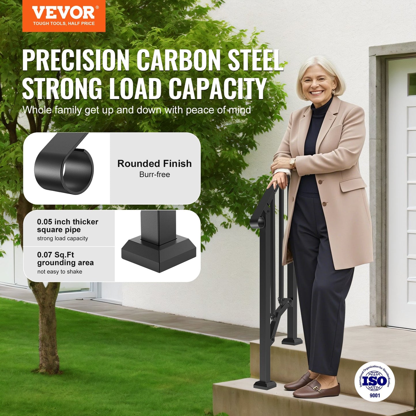 Outdoor Handrail for 1-2 Step Porch & Garden Safety - Black