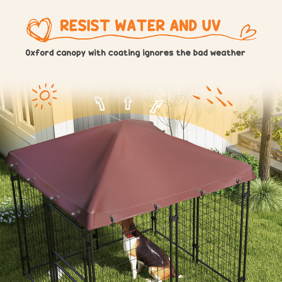 Outdoor Dog Kennel with Waterproof Canopy - Large, Steel Frame, Brown
