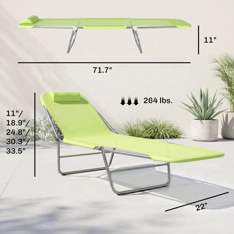 Folding Chaise Lounge Chair - Outdoor Tanning with Pillow, Green
