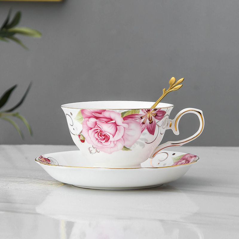 Luxury European-Style Coffee Cup & Tea Set with Gold Spoon - Multiple Colors