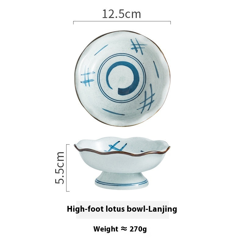 Japanese Ceramic Tall Bowl with Lotus Leaf Design - Retro Kitchen Decor