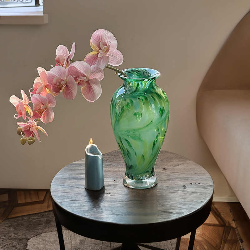 Pearlescent Glass Vase with Flower Arrangement - Modern Table Decor