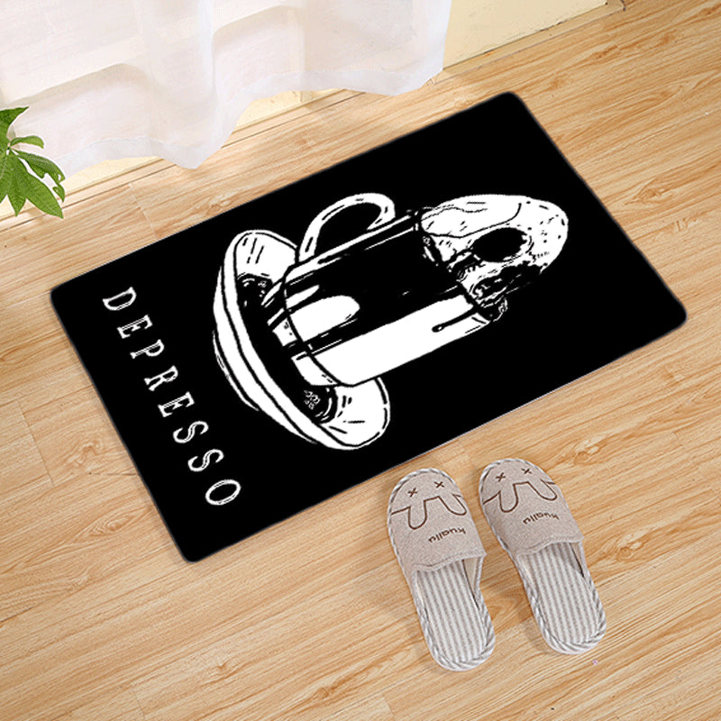 Halloween Flannel Floor Mat Non-Slip Bathroom Door Rug Skull Design