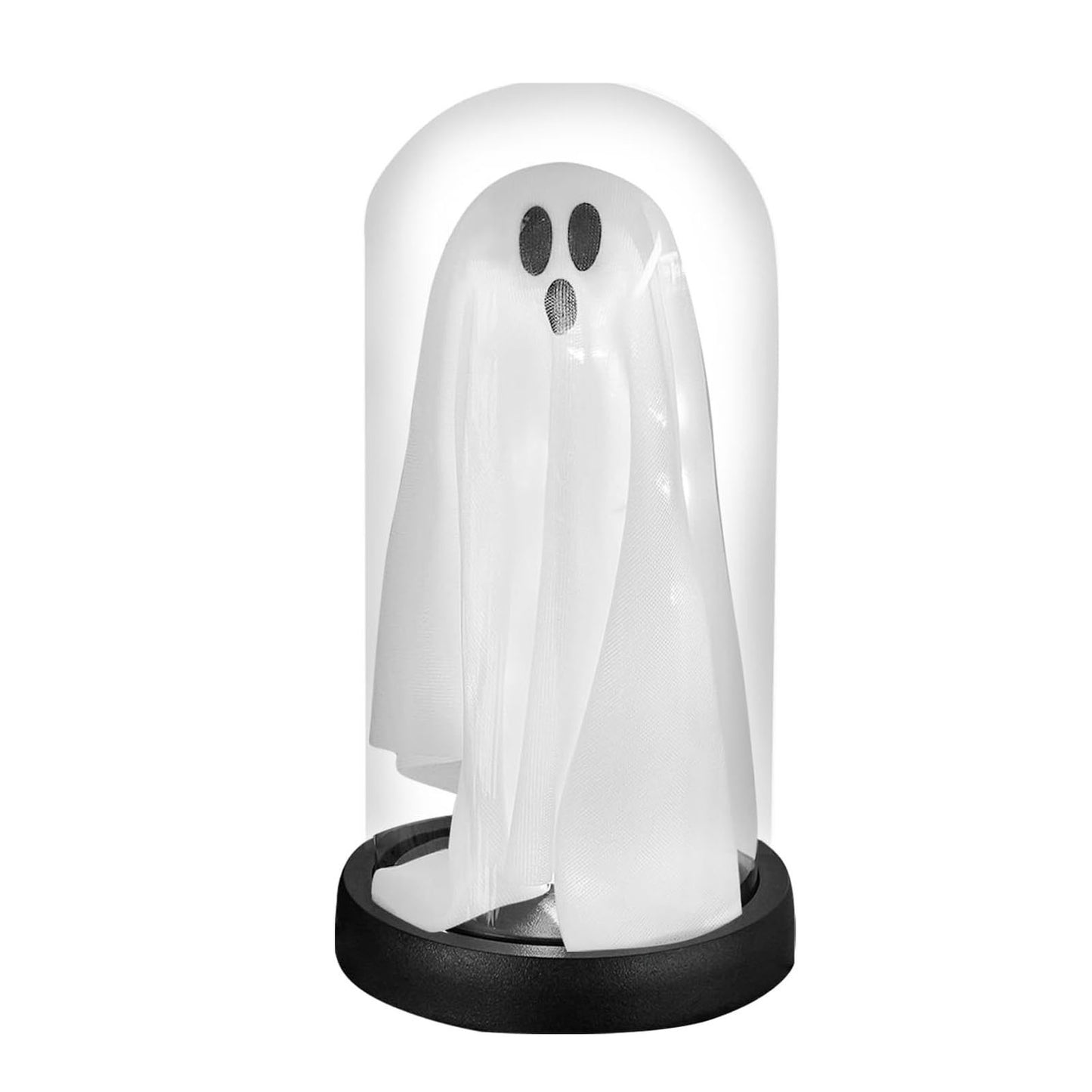 Light Up Ghost in Glass Cloche - Cute Tabletop Decoration